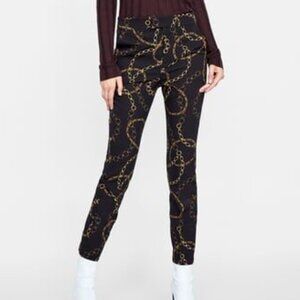 Zara Chain Link Print Pants Black Gold Size 6